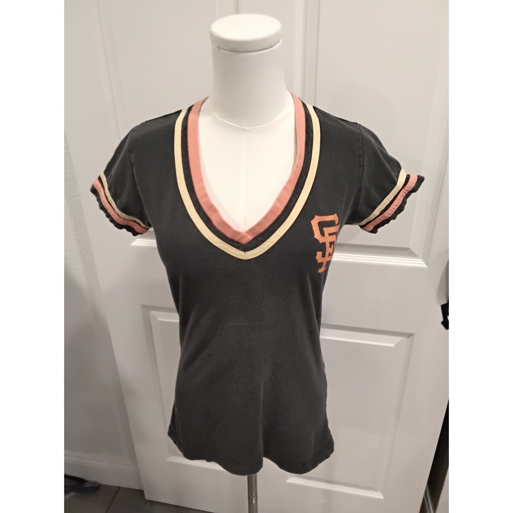 Red Jacket San Francisco Giants MLB V-Neck Ringer T-Shirt Charcoal Grey Orange L